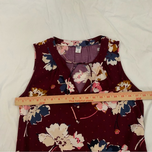 Old Navy Womens Small Dress Shift Burgundy Floral Print V Neck Tie Neckline - Picture 8 of 12